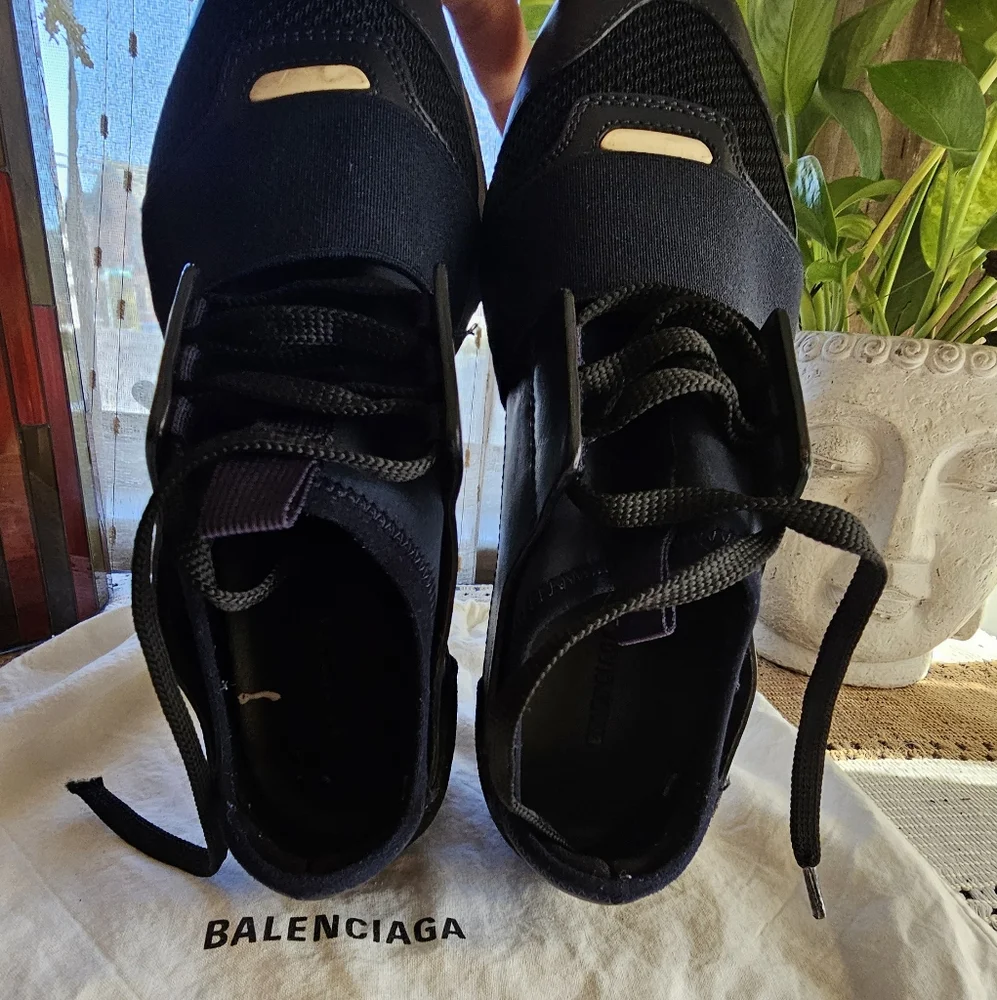 Balenciaga Blue Leather and Neoprene Race Runner Sneakers Size 36 - Picture 10 of 12